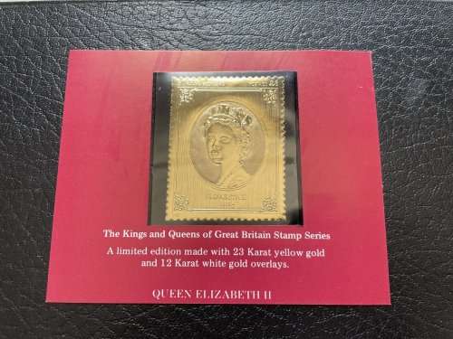 1977 GOLD STAMP SERIES of the Kings and Queens of Great Britain, full set of 49 23K gold foil stamps